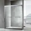 Cabina de Ducha con Puerta Corredera Doble y Mampara Semi-Fija de Vidrio Largo Rectilíneo para Separación Seco/Húmedo, Cabina de Ducha de Baño Integrada
