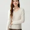 Baicai Rong 2026 Outono Novo Suéter Feminino de Cashmere Gola V Cor Lisa Slim Fit Malha Camada Base