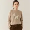 Suéter de Cachemira Jacquard con Perro de Dibujos Animados, Cuello Redondo Suave, Otoño/Invierno 2025, Suéter de Punto Holgado para Mujer, Top Básico