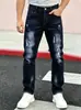 Jeans para hombre populares de TEMU, de estilo europeo y americano, transfronterizos, modernos, de calle, rasgados, ajustados, elásticos, de pierna recta, para comercio exterior