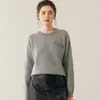 Novo Suéter Feminino de Cashmere Puro Outono e Inverno com Bolsos Diagonais, Gola Redonda, Caimento Solto, Camada Base Grossa, Malha Quente
