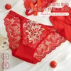 Ropa Interior Roja Festiva de Encaje Sexy del Año Zodiacal para Mujer 2026 Año Nuevo del Caballo Bragas Bordadas de Corte Bajo y Hueco para Mujer