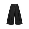 Calças Cropped Masculinas Estilosas, Marca da Moda, Cor Sólida, Plissadas, Caimento Fluido, Casuais, Botão Diagonal, Shorts Largos Soltos para o Verão