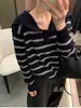 Nuevo suéter de lana 100% para mujer, estilo dulce y picante de otoño e invierno, rejuvenecedor, tejido de punto holgado con bloques de color, suéter suave a rayas estilo coreano