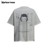 Camiseta de Manga Corta Estilo Americano Retro con Estampado Wafflesque Verano para Hombre y Mujer Marca de Moda Suelta Vintage Pesada para Pareja