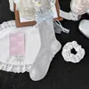 Meias com Laço Lolita para Mulheres, Meias Finas Respiráveis para o Verão no Meio da Panturrilha, Meias Japonesas Doces de Renda Cor Sólida Folgadas