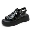 Sandalias Romanas de Cuero Genuino con Suela Gruesa para Mujer 2025 Nuevo Estilo Hada Zuecos Sandalias Tejidas que Aumentan la Altura Talla Pequeña
