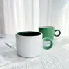 Tazas de cerámica blancas y verdes estilo INS, frescas y minimalistas, tazas de café de cerámica, vasos de agua, un juego de tazas a juego, perfectas como regalo