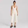 Conjunto de yoga transfronterizo con top deportivo de cuello halter y pantalones capri versátiles de secado rápido para entrenamiento de running para ir al trabajo