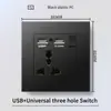 Hong Kong y Macao Enchufe USB Británico 13A con Enchufe de Carga Rápida Tipo-C Interruptor de Luz Estándar Británico Panel de Plástico Negro