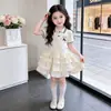 Vestido de Verano con Cuello Polo y Falda de Pastel para Niños Vestido de Manga Corta para Niñas Vestido de Princesa para Niños Vestido Estilo Preppy para Niñas