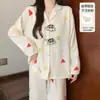 Pijama de dibujos animados estilo japonés para mujer, primavera y otoño, con almohadillas en el pecho, bordado de conchas, estampado de nubes, algodón fino, manga larga, conjunto de ropa para el hogar para niñas