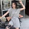 Conjunto Esportivo Casual para Mulheres 2025 Novo Estilo Coreano Solto Manga Curta Cintura Alta Calça Wide Leg Conjunto de Duas Peças da Moda
