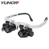 Gafas de cabeza con lupa de luz LED, 4 juegos de lentes intercambiables, mantenimiento de relojes, detección, identificación de joyería antigua