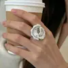 Anel simples e versátil da série prata, anel geométrico de dedo indicador com borla de lava, anel aberto personalizado para meninas e casais, moderno para homens