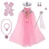 Capa de princesa congelada, collar de amor, traje para niñas, joyería de princesa, corazón de melocotón para niños con corona de diamantes mágica