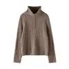 Suéter de cachemira con media cremallera y cuello alto para mujer, con un diseño de punto trenzado texturizado, perfecto para usar en capas en otoño e invierno.