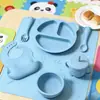 Juego de Vajilla para Bebé de Silicona de Grado Alimenticio de Seis Piezas, Plato Dividido con Ventosa, Babero, Tazón Anticaídas para Alimentación Infantil, Tenedor y Cuchara