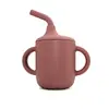 Taza de Aprendizaje para Bebé de Silicona Transfronteriza con Doble Asa, Taza con Popote, Anticaídas, Popote de Codo Antideslizante, Vaso de Agua de Silicona de Grado Alimenticio