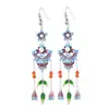 King Cervo Dourado Prata S925 Esmalte Cloisonné Retrô Brinco Longo com Franja Moda Feminina Brincos de Estilo Étnico