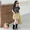 Conjunto de Verano de Manga Corta para Niñas 2026 Nuevo Estilo Falda Media para Niñas Falda de Verano Única y Hermosa Conjunto para Niñas Mayores