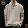 Camisa Polo de Punto Canalé Mezcla de Lino Estilo Old Money para Hombre Otoño Minimalista Manga Larga para el Trabajo