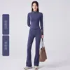 Conjunto de Ropa de Yoga de Moda para Mujer Nuevo Rayas Correr Deportes Bloqueo de Color Melocotón Pantalones de Fitness Sensación Nude Elásticos Pantalones Acampanados