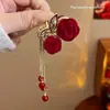 Pinza para el Cabello de Terciopelo Rojo con Strass de Cereza para Año Nuevo para Mujeres con Cabello Grueso, Pasador para Peinado Semirecogido, Accesorio para el Cabello