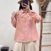 Primavera 2025 bordado flor hilo de algodón doble camisa mujer holgada combinable todo con manga larga cárdigan top venta al por mayor