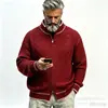 Cárdigan de punto con cuello alto para hombre, cierre de cremallera, suéter grueso de punto trenzado para otoño/invierno con ribete de contraste, disponible en stock