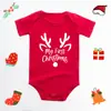 2023 Macacão de Escalada Vermelho de Natal para Bebê Meu 1º Natal Algodão Manga Curta Ha Yi 3-24M