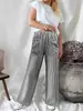 Moda Casual de Otoño e Invierno 2025 para Mujer Amazon Europeo y Americano Transfronterizo Holgado Rayado con Bolsillos Moda Casual Pantalones de Pierna Ancha para Mujer