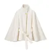 Ropa Europea y Americana Transfronteriza Aliexpress Moda Popular Casual Cuello Alto Mangas de Campana Cintura con Lazo Chaqueta Corta de Lana