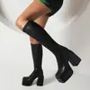 34--48 Talla Grande Botas de Exportación Botas Transfronterizas para Mujer Estilo Europeo y Americano Tacón Grueso Tacón Alto Botas de Mujer Sexy Elásticas Ajustadas