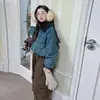 Jaqueta de Inverno Feminina 2025 Moda Estilo Coreano para Crianças Maiores, Jaqueta Jeans Curta Tendência de Algodão Lavado