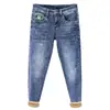 Jeans Cropped Grosso Masculino Outono e Inverno Espessado com Forro de Lã Stretch Slim Fit Skinny Estilo Tendência Marca Versátil Vintage Lavado Calça