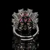 Nueva Joyería Transfronteriza Lujo Piedra Preciosa de Color Incrustada Zircón Verde Paraíba Rosa Anillo Joyería para Mujer Moda Al Por Mayor