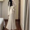 Vestido Longo Social Estilo Francês com Decote V Cruzado, Vestido Longo Bodycon sereia com Cinto para Afinar a Cintura, Outono, High-End para Mulheres
