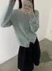 26 Outono Novo Estilo Blusa Estilo Coreano Elegante Cor Sólida Gola Redonda Manga Longa Cardigan de Tricô Feminino Versátil Casual para o Trabalho Casaco