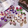 Brincos de Tarraxa Roxo Romântico da Idade Média Femininos Brincos Geométricos de Alta Qualidade 2025 Novos Brincos Elegantes com Flor Francesa para Mulheres