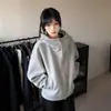 Sudadera con capucha gris pesado estilo americano de doble cremallera para hombres y mujeres, adecuada para usar en otoño, chaqueta cárdigan con capucha, cuello alto y corte extragrande