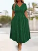 Vestido de verão novo 2026, brilhante, fashion, gola V, manga curta, acinturado, slim-fit, para mulheres, da Amazon, transfronteiriço, europeu e americano