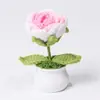 Rosas Tejidas a Crochet Hechas a Mano en Macetas Blancas Pequeñas, Adornos de Escritorio, Flores Decorativas, Rosas de Punto, Macetas de Flores Simuladas