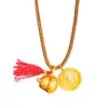Cadena de Suéter Estilo Chino Vintage de Xizang Collar para Clavícula con Colgante de Calabaza del Dios de la Riqueza y la Fortuna en Latón Chapado en Oro