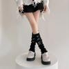 Calcetines de mujer Lolita a cuadros con lazo apilados Jk estilo japonés largo estilo ballet Spice Girl lana de punto pantorrilla