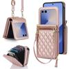 Samsung Z Flip8 Pequena Bolsa Transversal Estilo Chanel Dobrável Porta-Cartões Grande Capa de Celular Adequada para Huawei/Oppo/Moto Capa de Couro