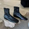 Botines retro de piel de oveja para mujer, con plataforma interior, punta cuadrada, nuevo estilo otoño/invierno, cuero suave, suela plana, ajuste ceñido, con cremallera lateral, botines tipo Martin