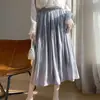 Estilo Nuevo Primavera y Verano Falda plisada fina de verano para mujer con cintura alta, color liso, falda plisada elegante y de alta gama de longitud media