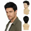 Perucas masculinas populares para comércio exterior, apliques masculinos pretos europeus e americanos, toucas da moda de fibra sintética, em estoque do fabricante de Xuchang