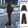 Sudadera con capucha de color marrón otoñal, prenda exterior para mujer de principios de otoño, conjunto deportivo y casual, nuevo atuendo estilo coreano 2026